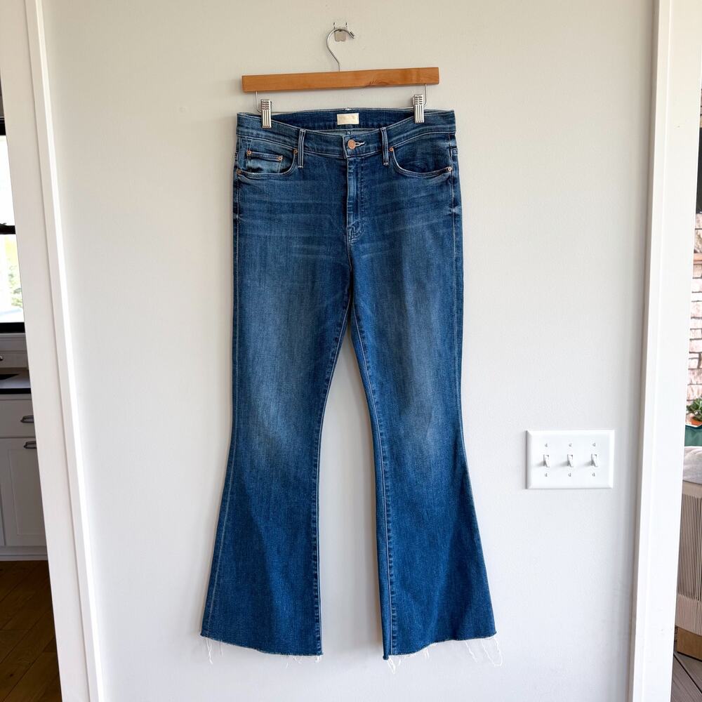 Mother The Weekender Fray Denim High Rise Flared Jeans Blue 30 - Picture 3 of 16